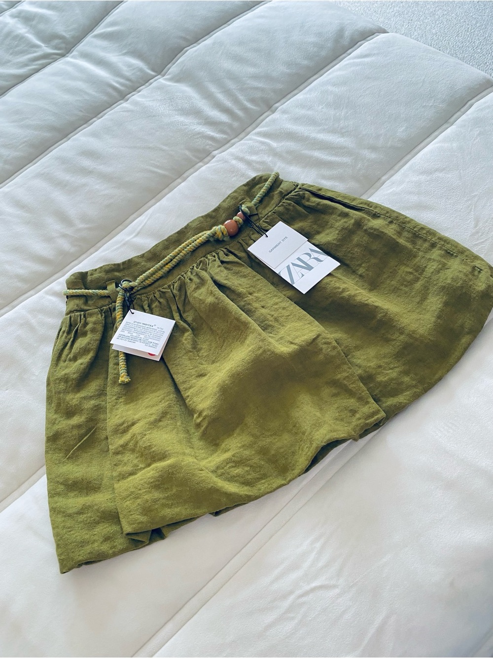 ZARA NWT Olive Linen Drawstring Skort for Girls - Picture 1 of 7
